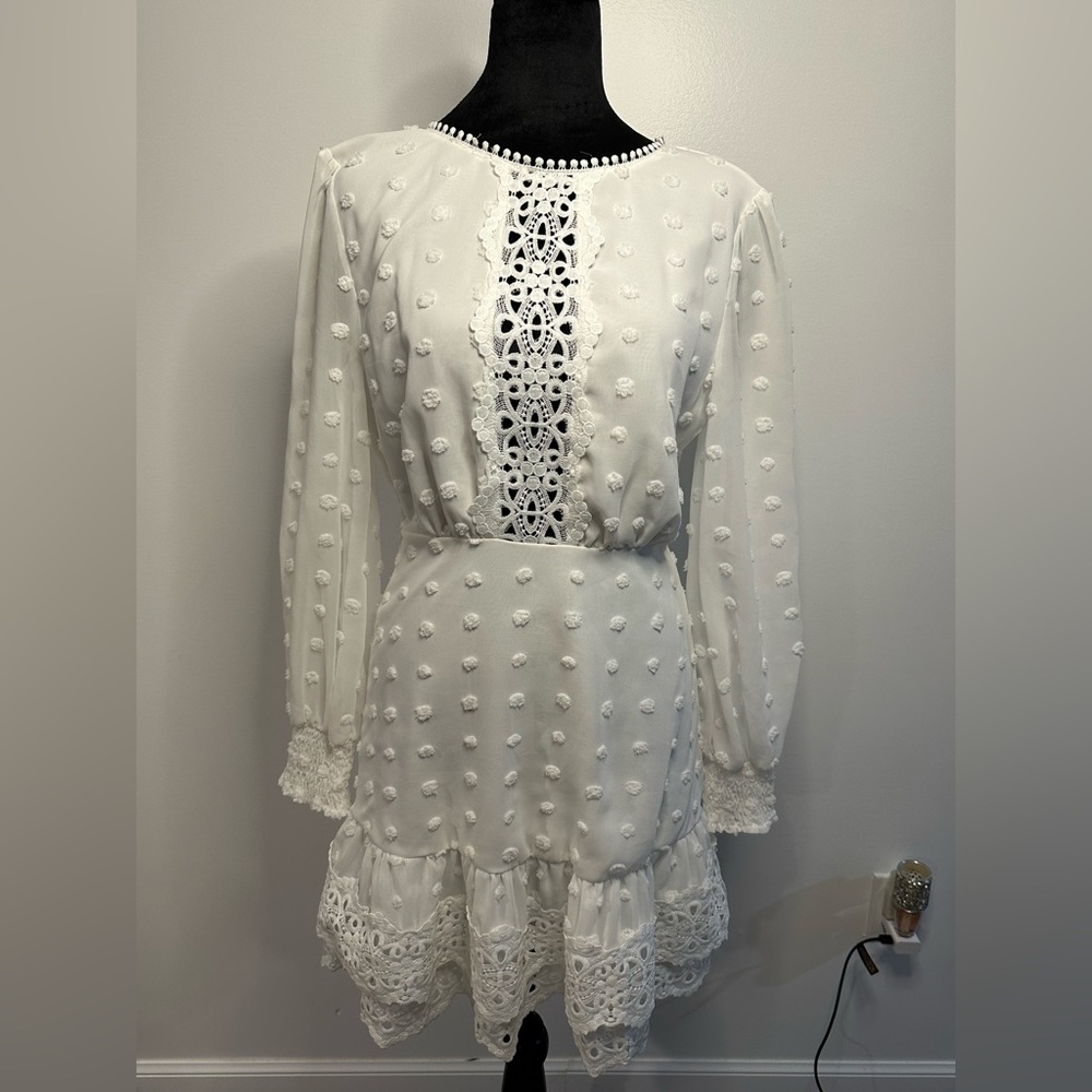 Long sleeve white dress the lace is a little see through